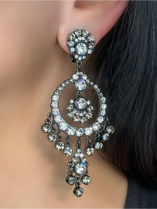 Zara Jewelry - Zara Crystal Chandelier Oversize Drop Earrings Black & Silver-Tone